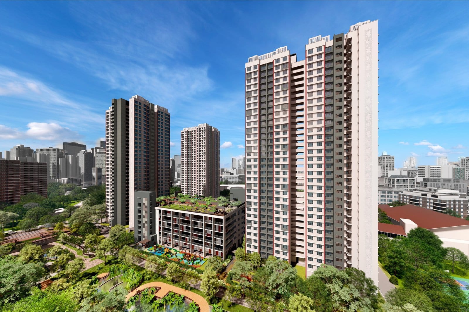 HDB's artist's impression of Alexandra Vista: tall blocks and a roof garden among greenery.