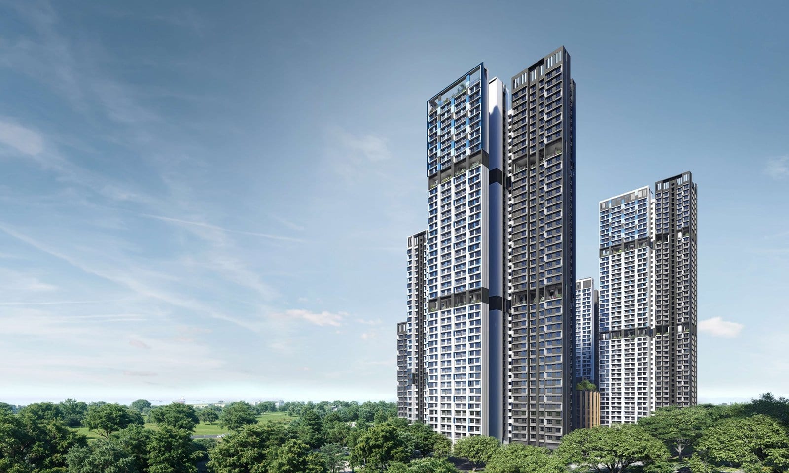 HDB's artist's impression of Berlayar Residences: tall towers rising above the treetops.