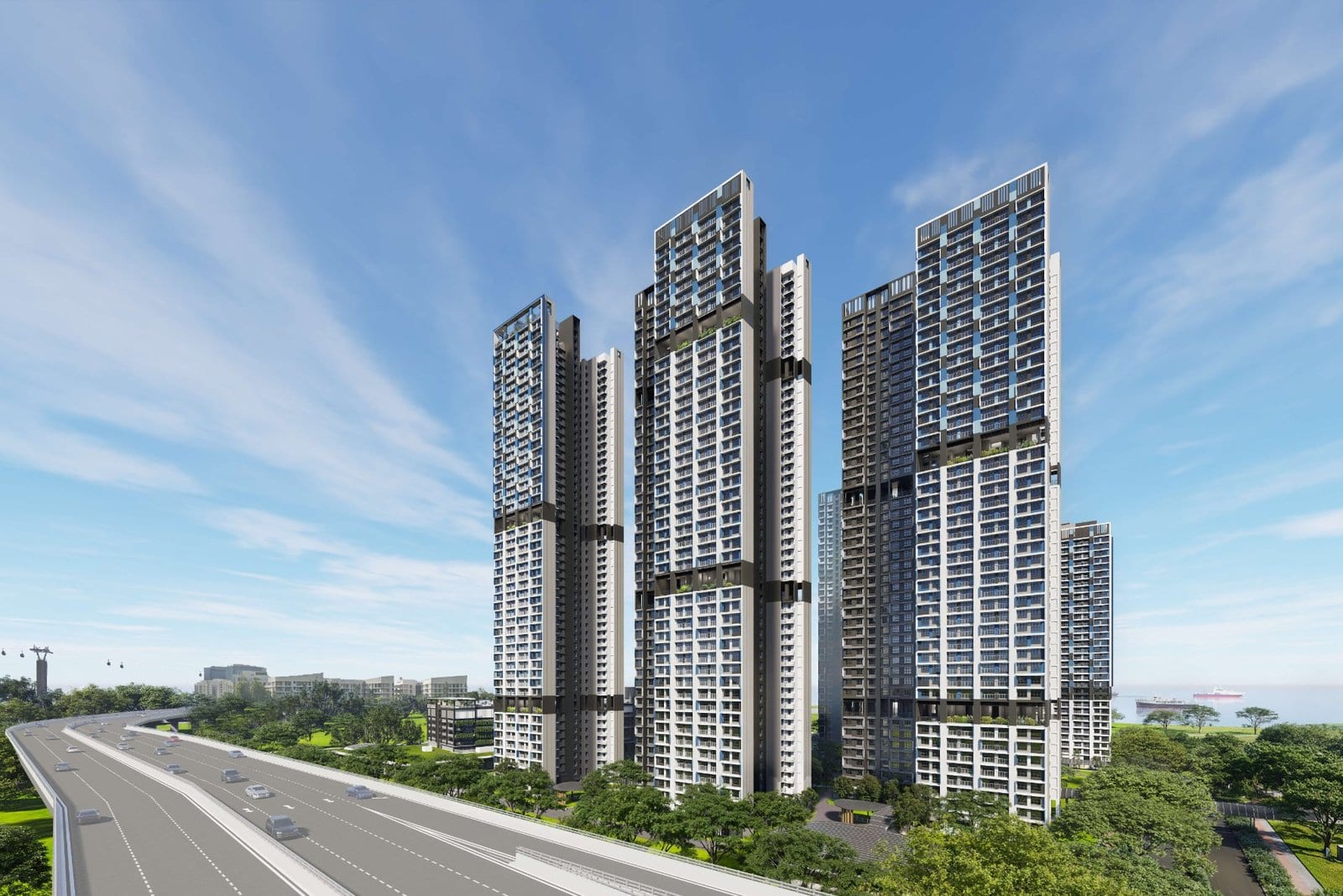 HDB's artist's impression of Berlayar Rise: tall towers beside a highway.
