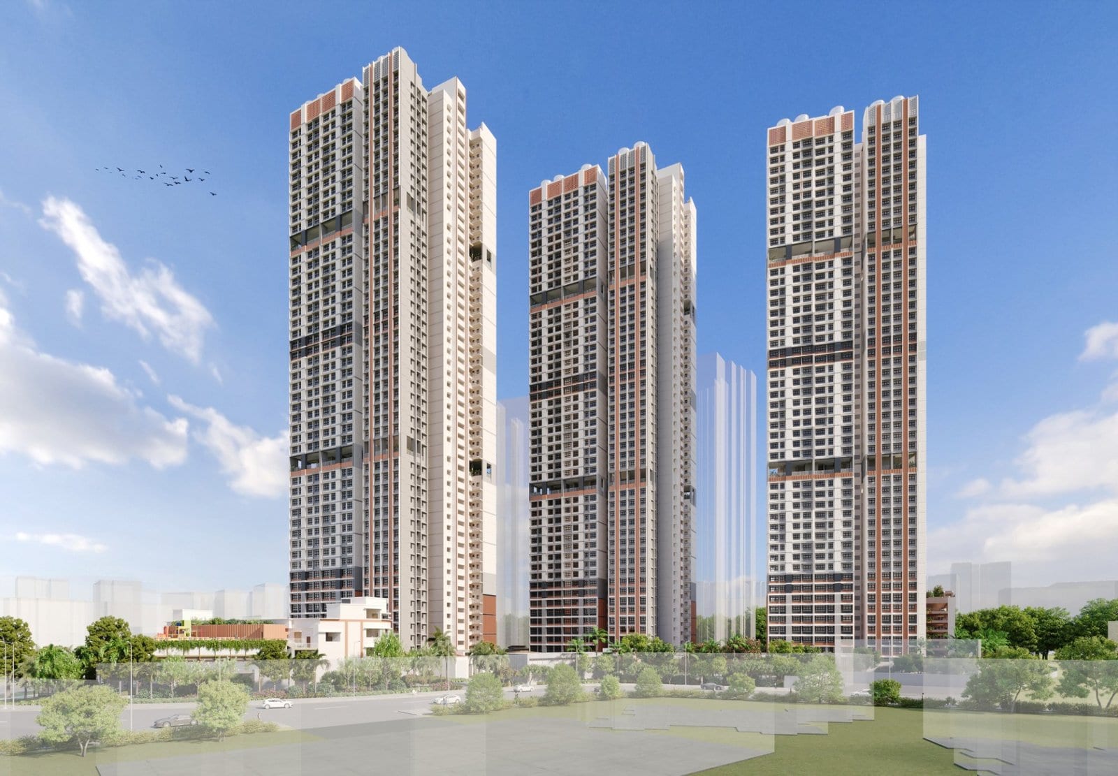 HDB's artist's impression of Redhill Peaks: tall towers seen from a green foreground.