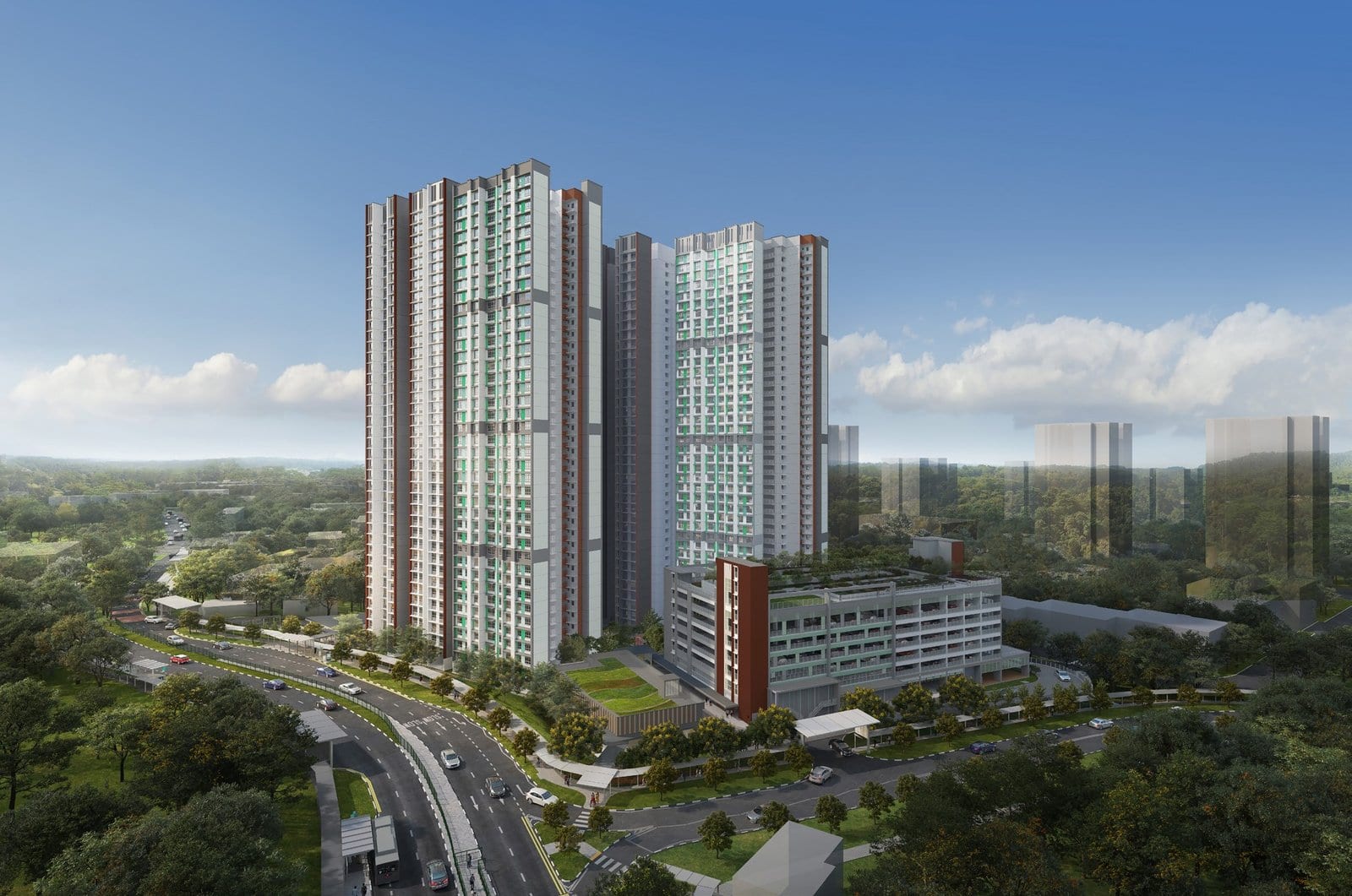 HDB's artist's impression of Toa Payoh Ascent: tall blocks above a road and greenery.