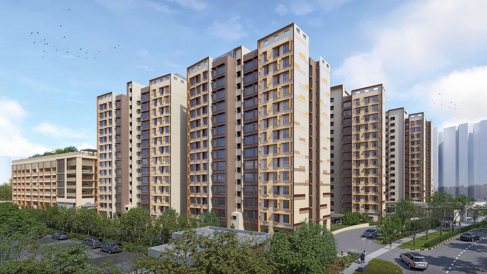 HDB's artist's impression of West BrickVille @ Bukit Batok: brown-toned blocks along a road.